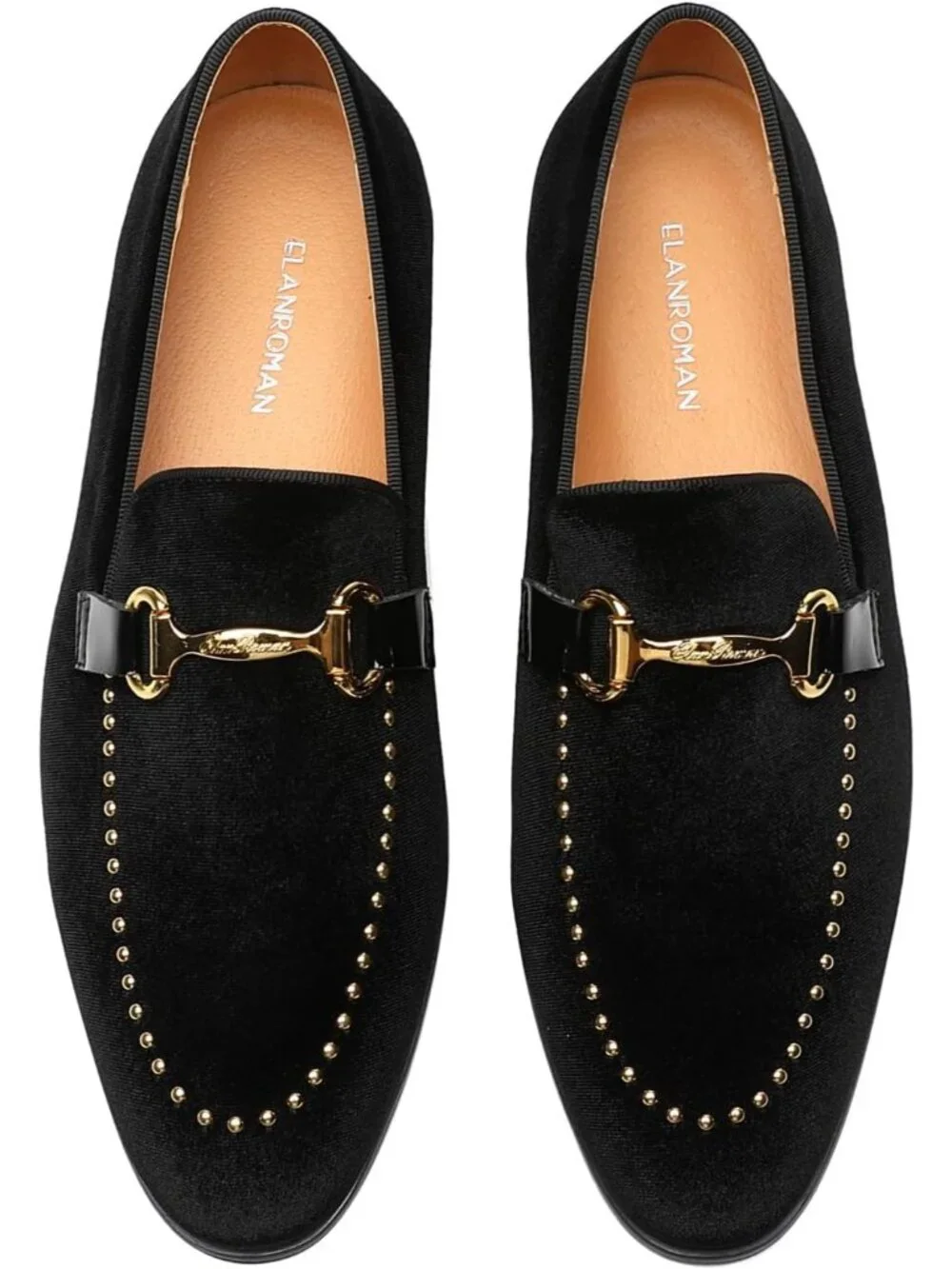 Men's Velvet Black Patent Leather Studded Loafers Wedding Prom Party Shoes
